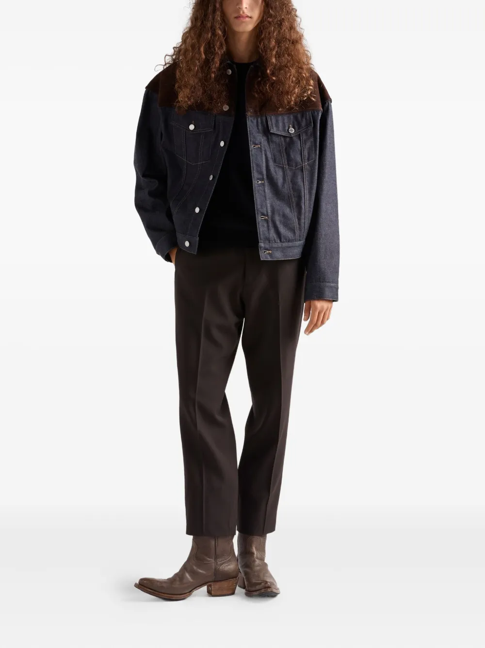 Prada veste en jean à empiècements en daim | Vestes en jean | Image 2