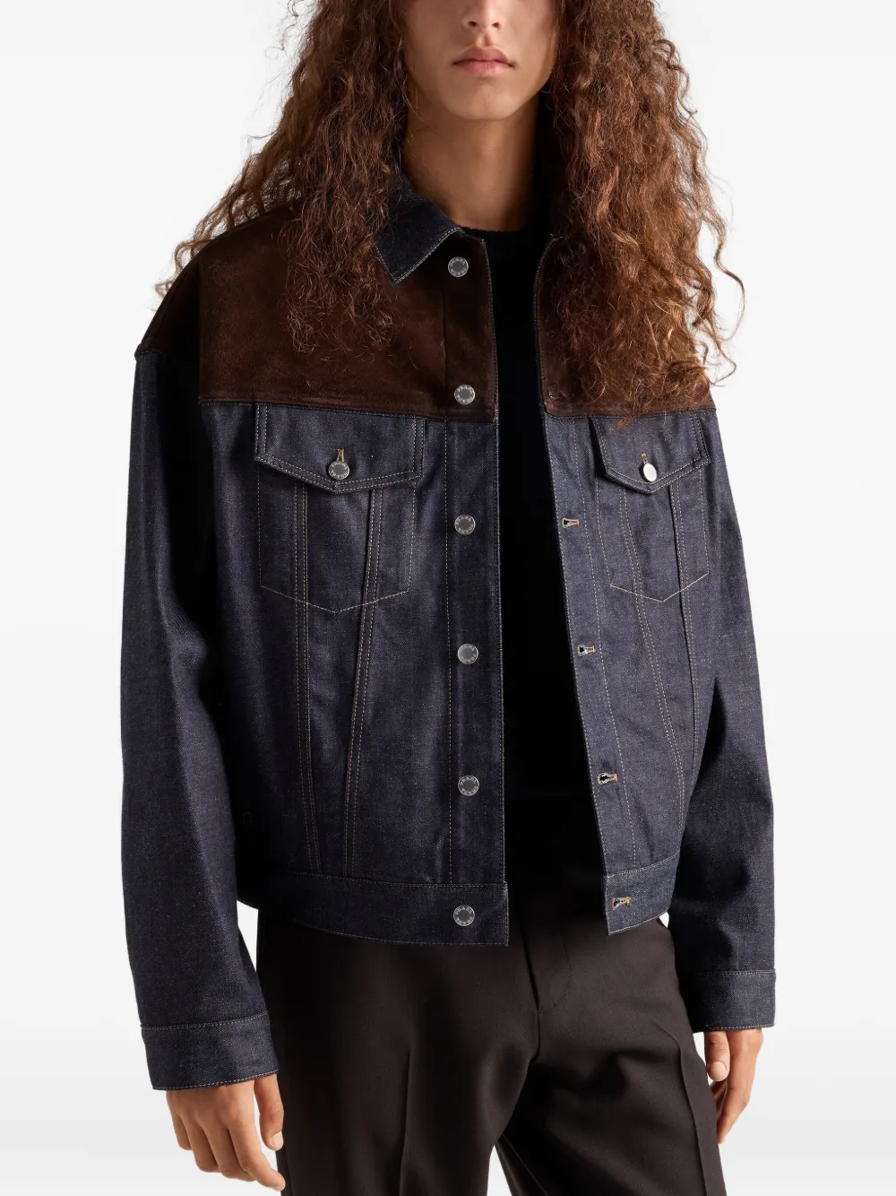 Prada Denim jack met suède vlak Blauw