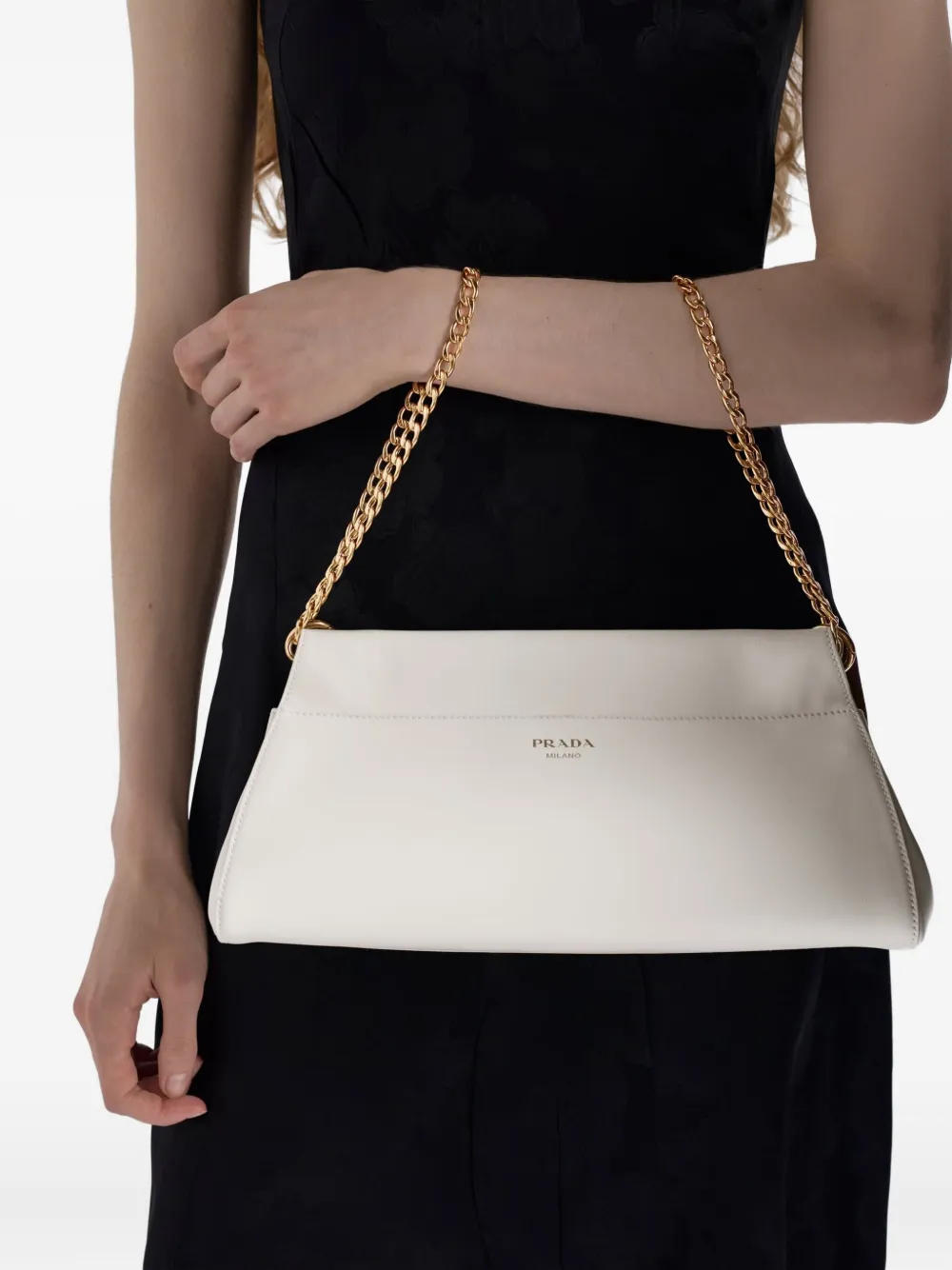 Prada Enchaîné leren schoudertas met kettingband - Wit