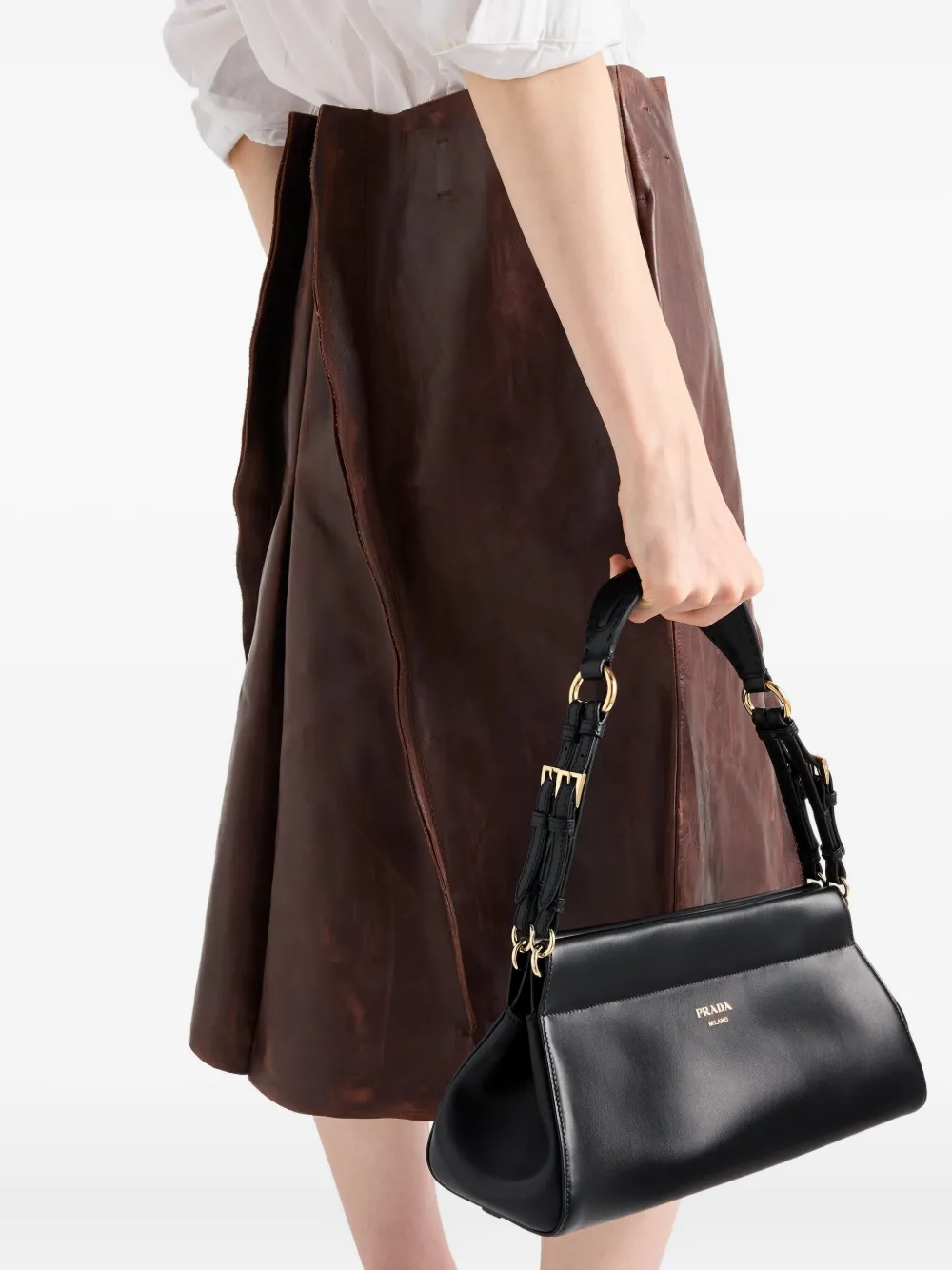 Prada Medium Enchaîné leren schoudertas met gespsluiting - Zwart