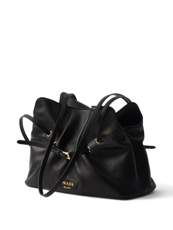 Prada Small Dada Leather Tote Bag | Black | FARFETCH