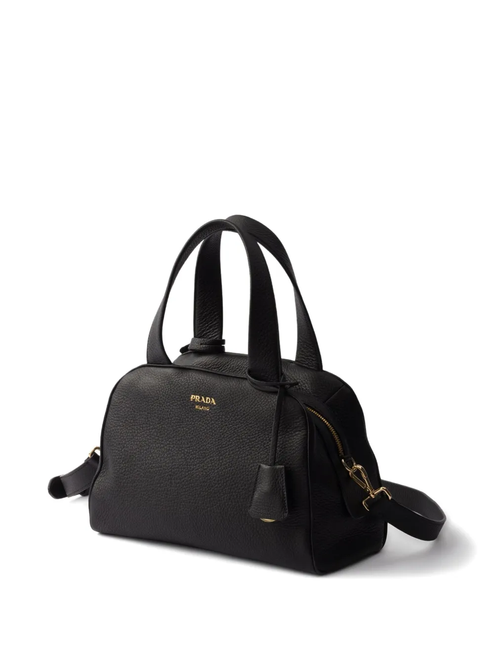 Prada Leren shopper met handvat en rits Zwart