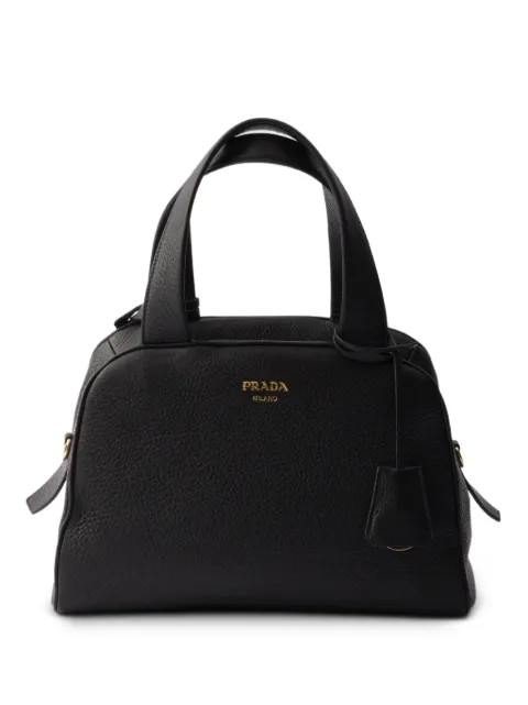 Prada medium leather top-handle zip tote bag