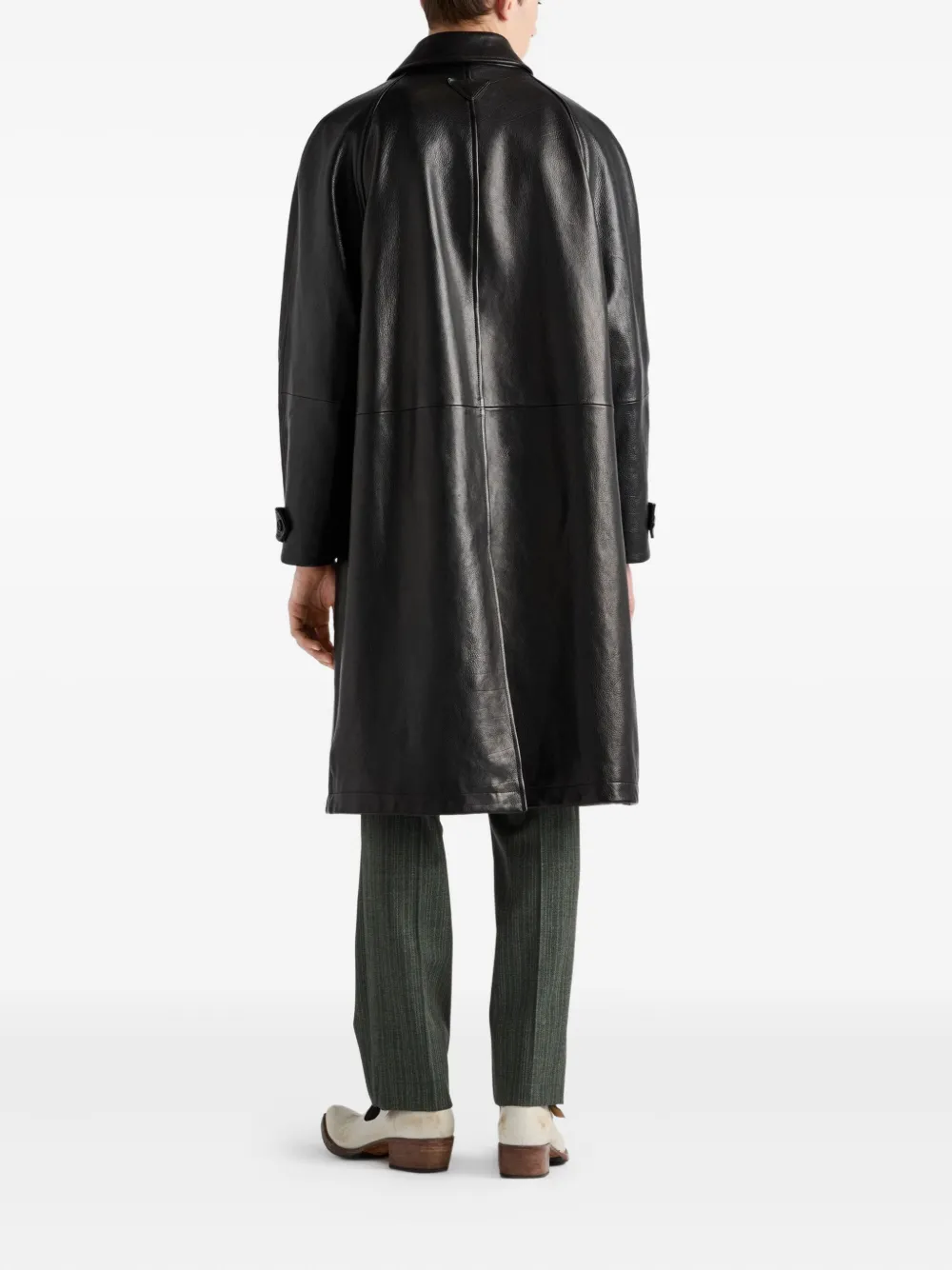 Prada Button-fastening Leather Coat In Black