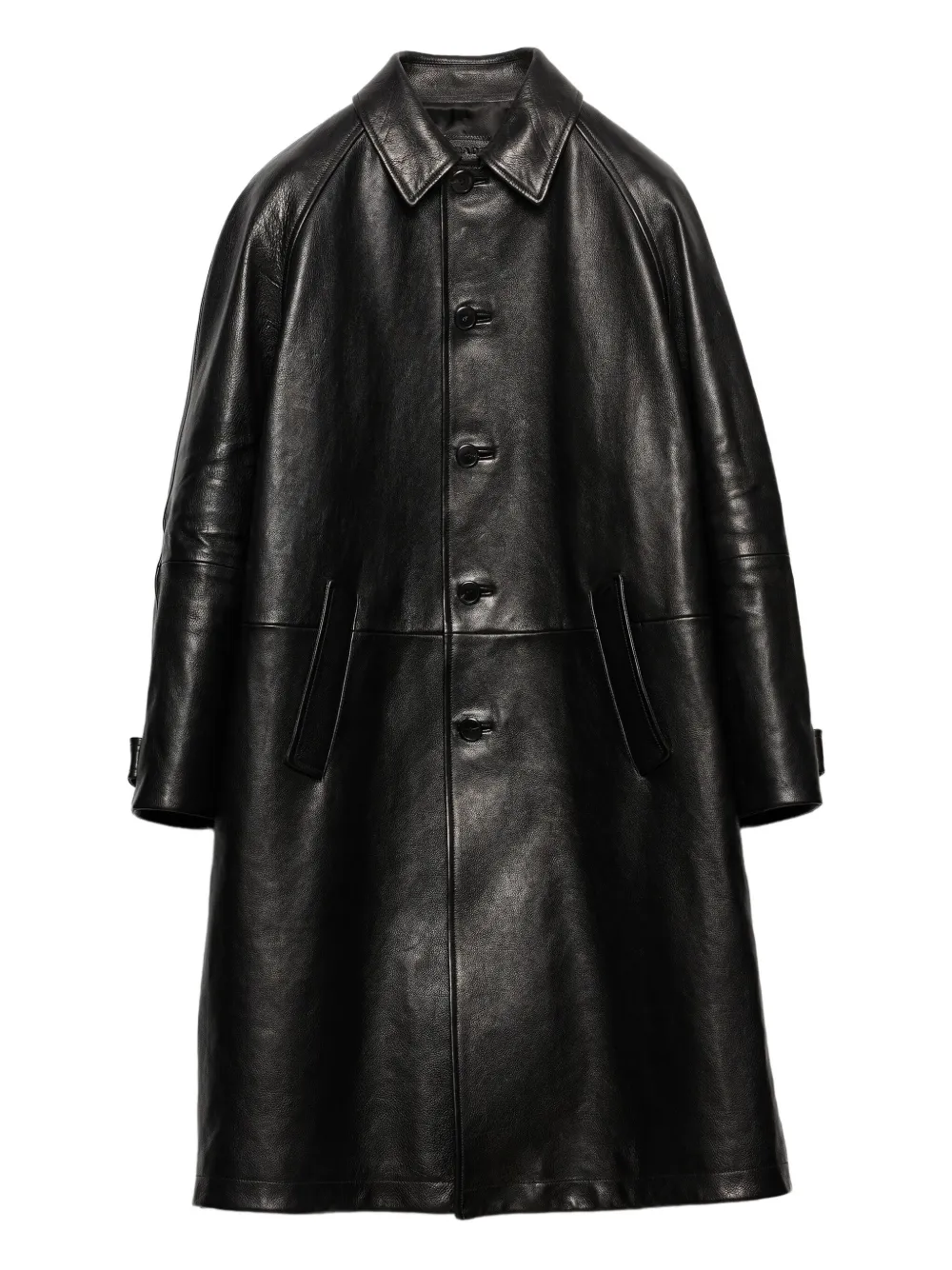 Prada button-fastening leather coat | Black | Image 1