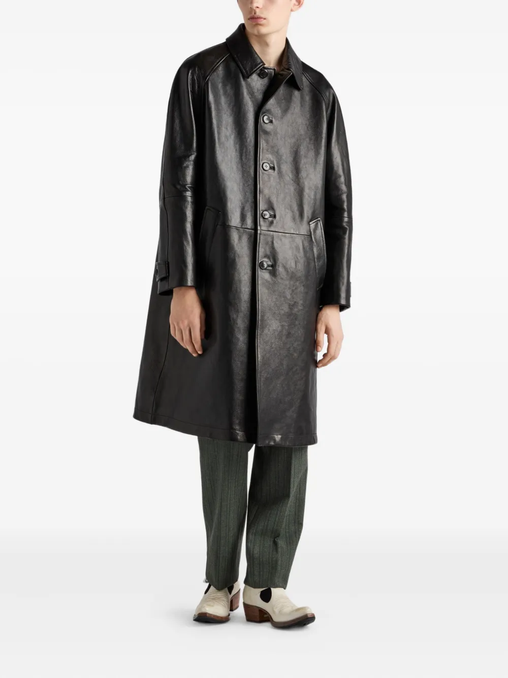 Prada button-fastening leather coat | Leather Coats | Image 2