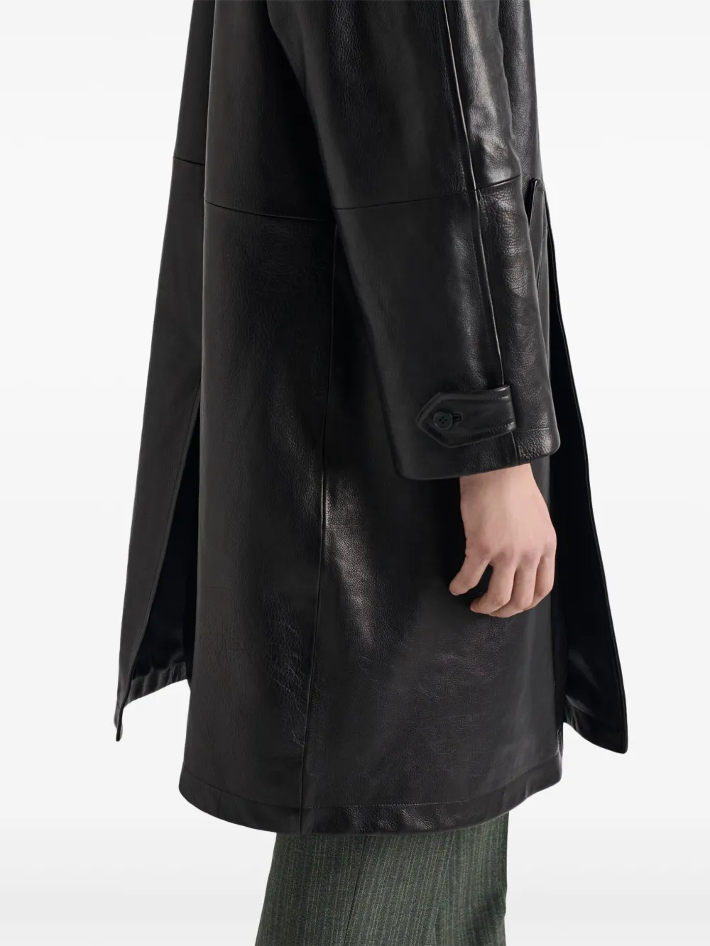 Prada Button-fastening Leather Coat In Black