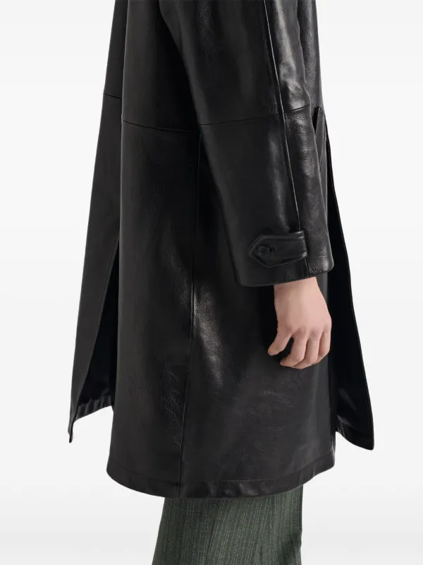 Prada button-fastening Leather Coat | Black | FARFETCH