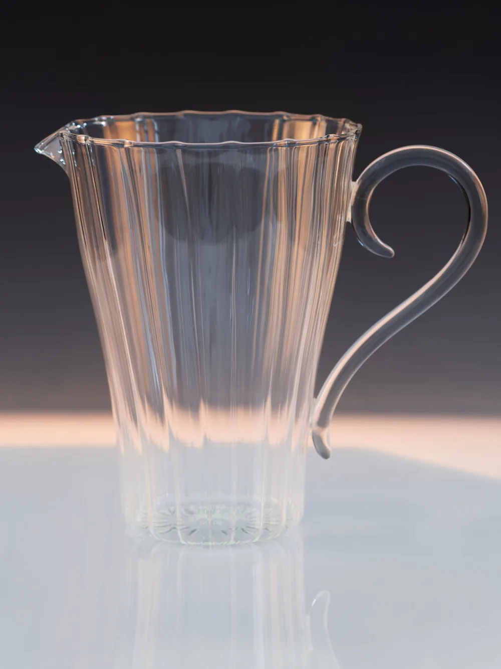 Sophie Lou Jacobsen Ribbed Glass Pitcher In White