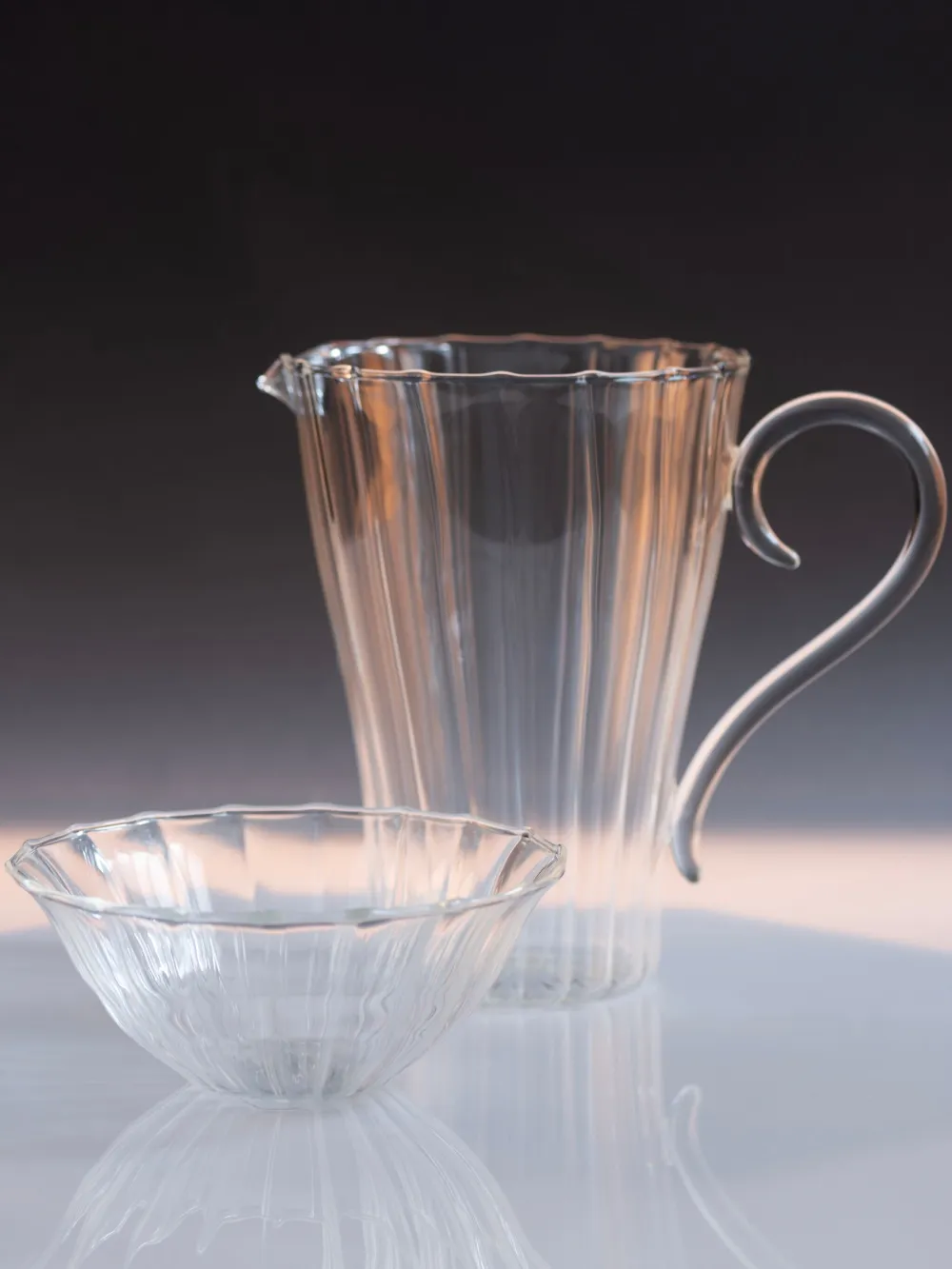 Sophie Lou Jacobsen Ribbed Glass Pitcher In White