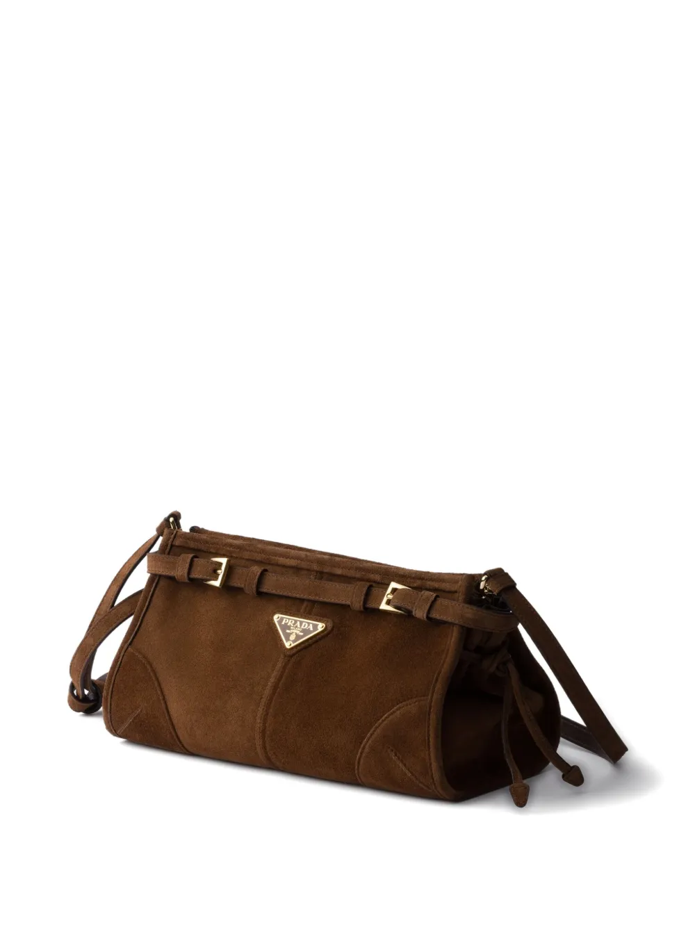 Prada Suède schoudertas met gespsluiting Bruin