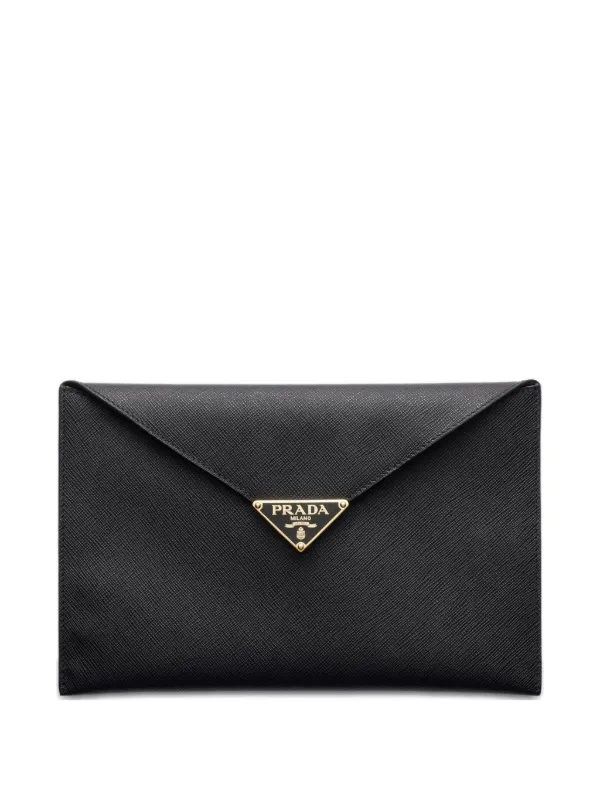 【希少✨】 PRADA プラダ　ブラック　クラッチバッグ　レザー　テスート　ロゴ Prada ロゴ クラッチバッグ | ブラック | FARFETCH JP
