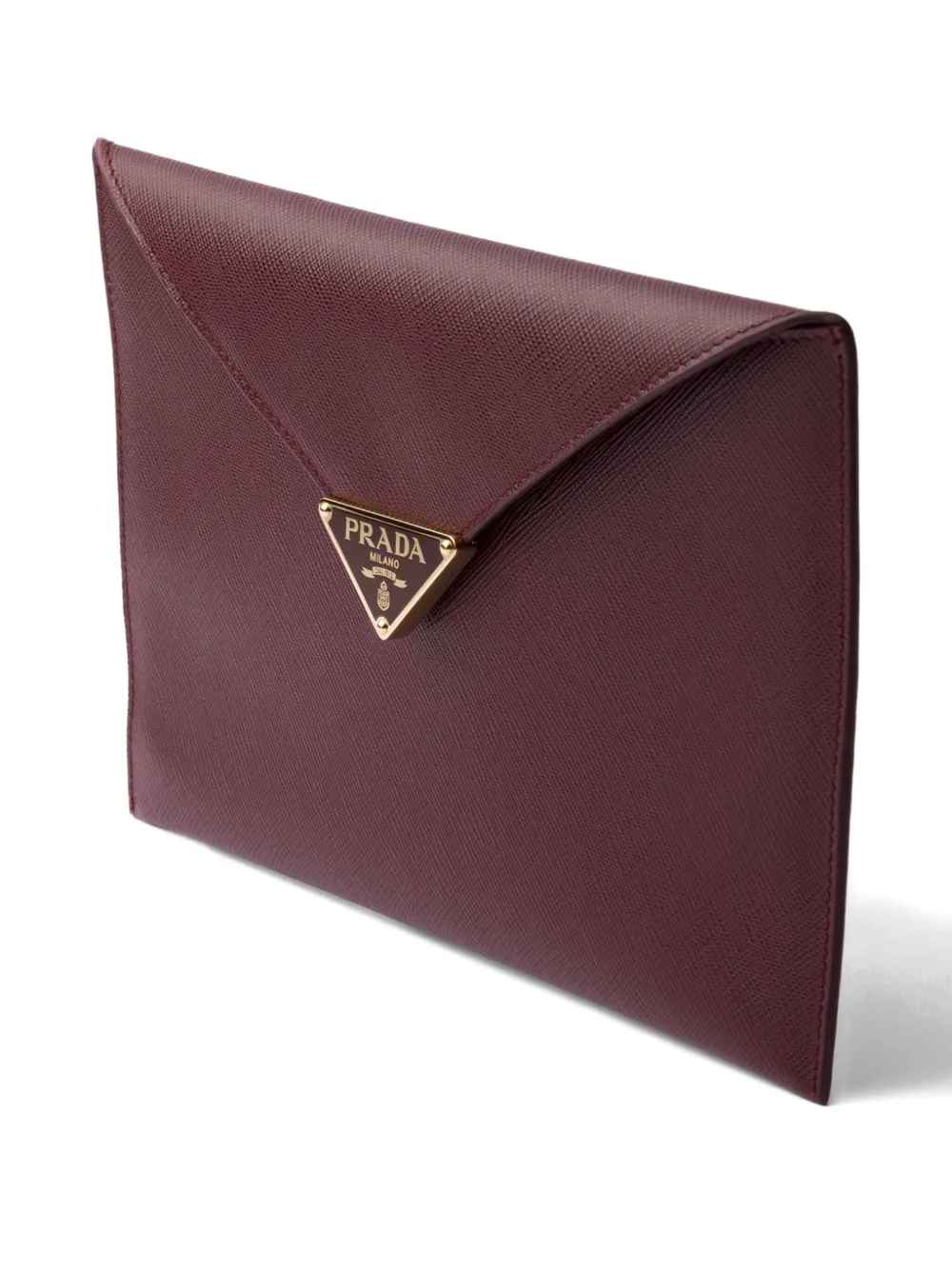Prada Leather Triangle-logo Clutch In Red