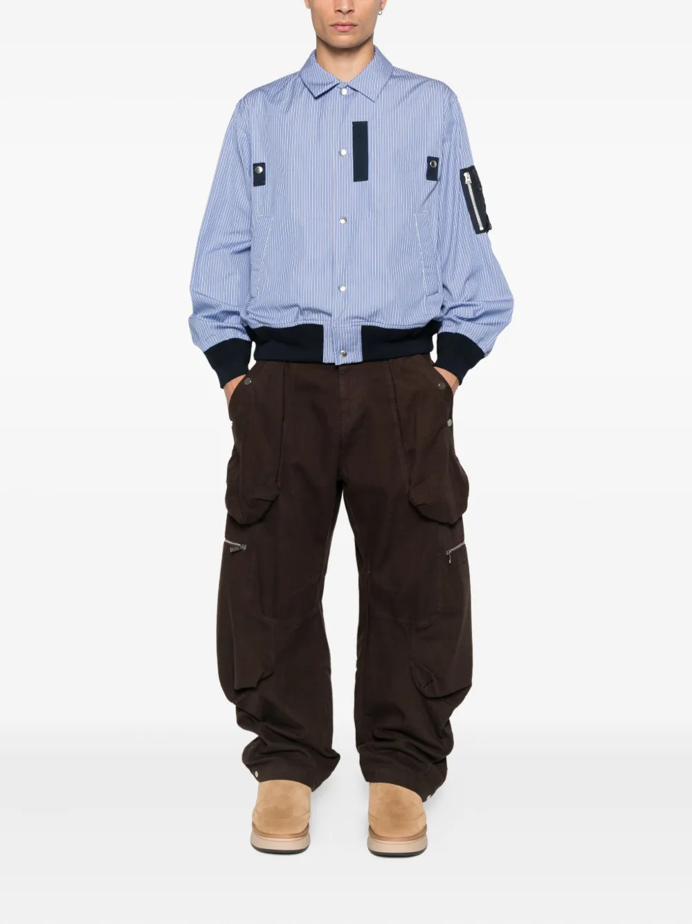 sacai Gestreept bomberjack met vlakken Blauw