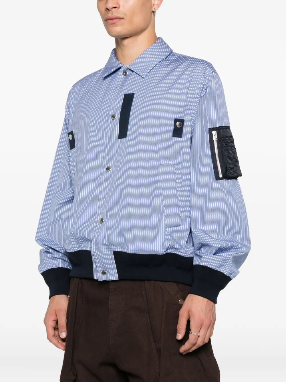 sacai Gestreept bomberjack met vlakken Blauw