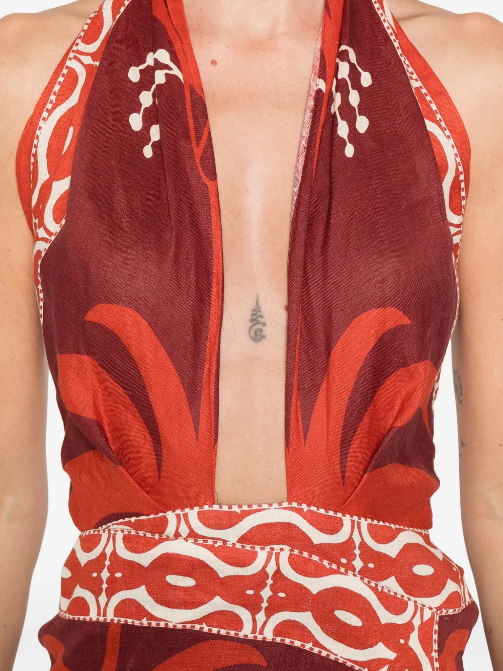 Johanna Ortiz Buen Viento midi-jurk met halternek en print Rood