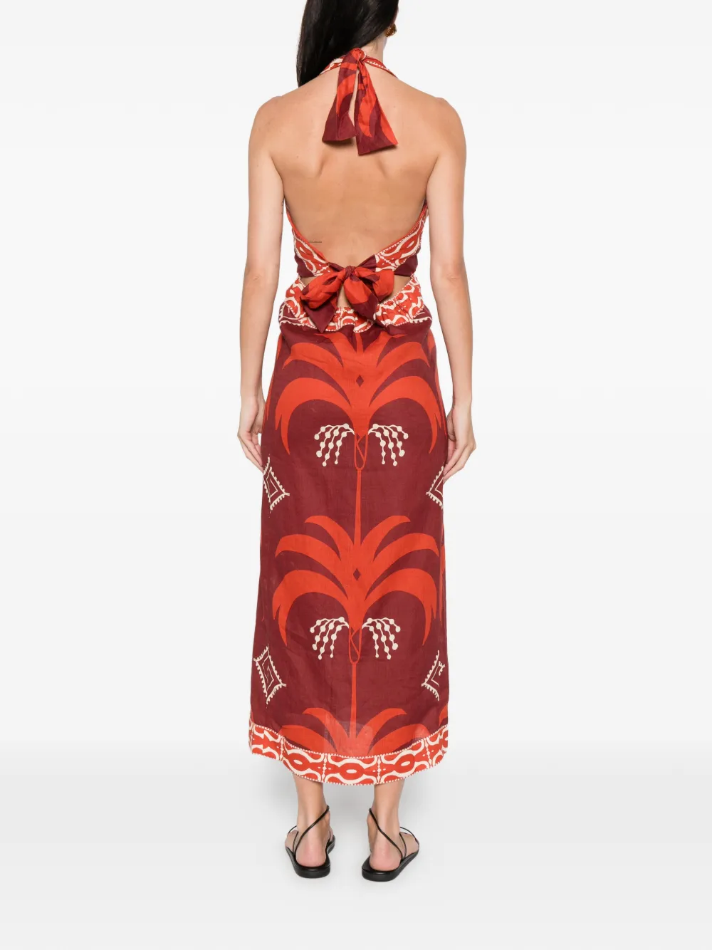 Johanna Ortiz Buen Viento midi-jurk met halternek en print Rood
