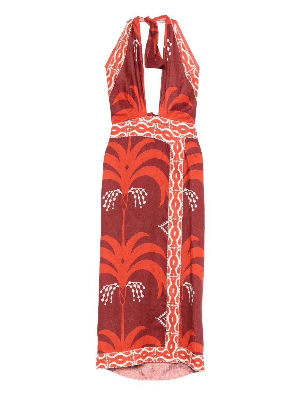 Johanna Ortiz Buen Viento midi-jurk met halternek en print Rood