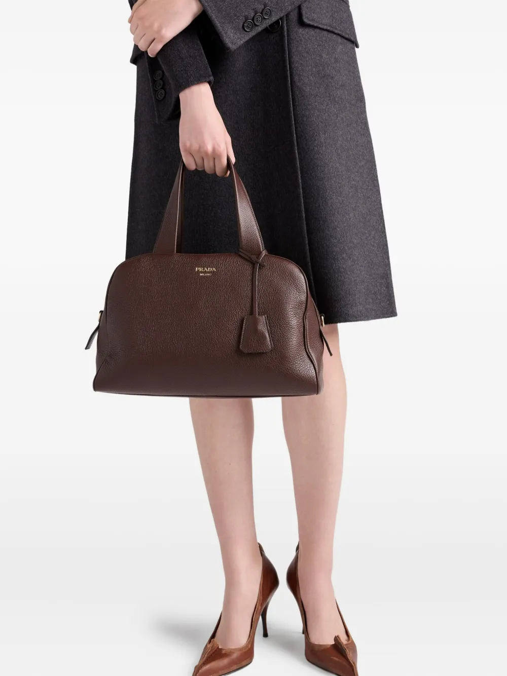 Prada Grote leren shopper met handvat - Bruin
