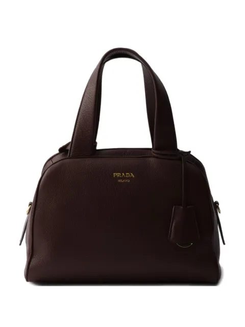 Prada leather top-handle embossed-logo tote bag