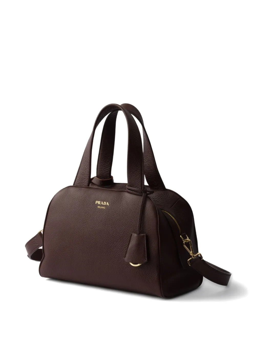 Prada Leren shopper met handgreep en logo-reliëf Bruin