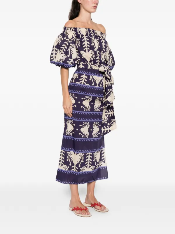 johanna ortiz off the shoulder dresses Johanna Ortiz Patterned Off-shoulder Midi Dress