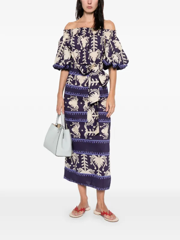Johanna Ortiz Patterned Off-shoulder Midi Dress - Purple Johanna Ortiz Patterned Off-shoulder Midi Dress - Purple