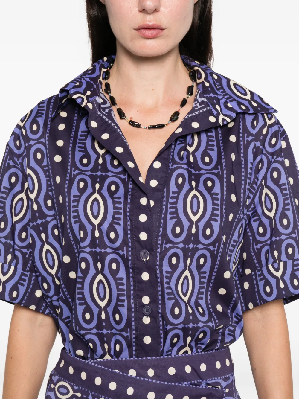 Johanna Ortiz Salty Promises Buttoned-patterned Shirt In Blue