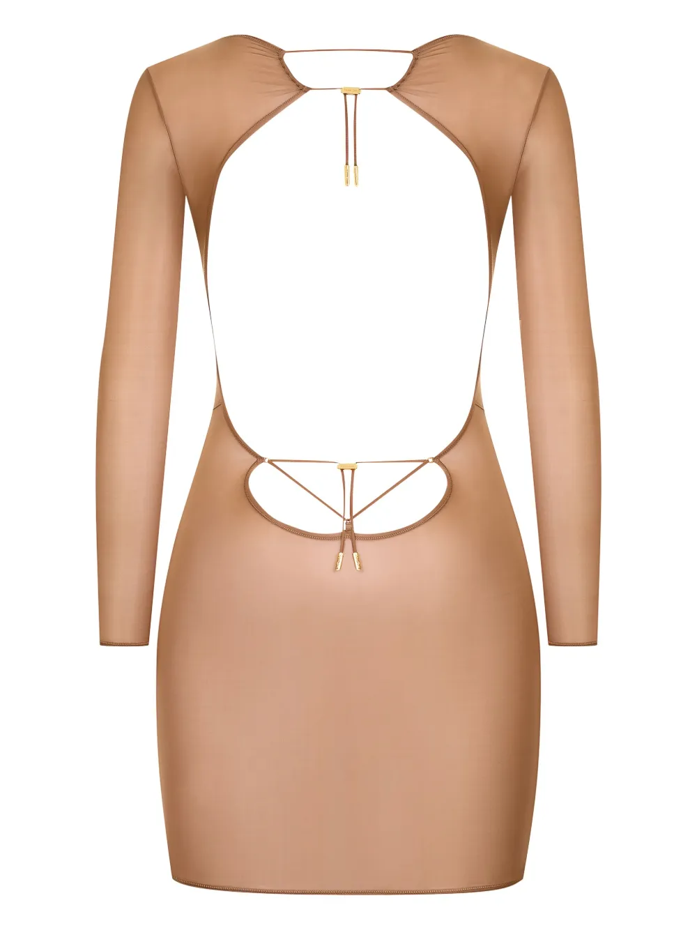 Maison Close Mini-jurk met open rug en lange mouwe - Beige