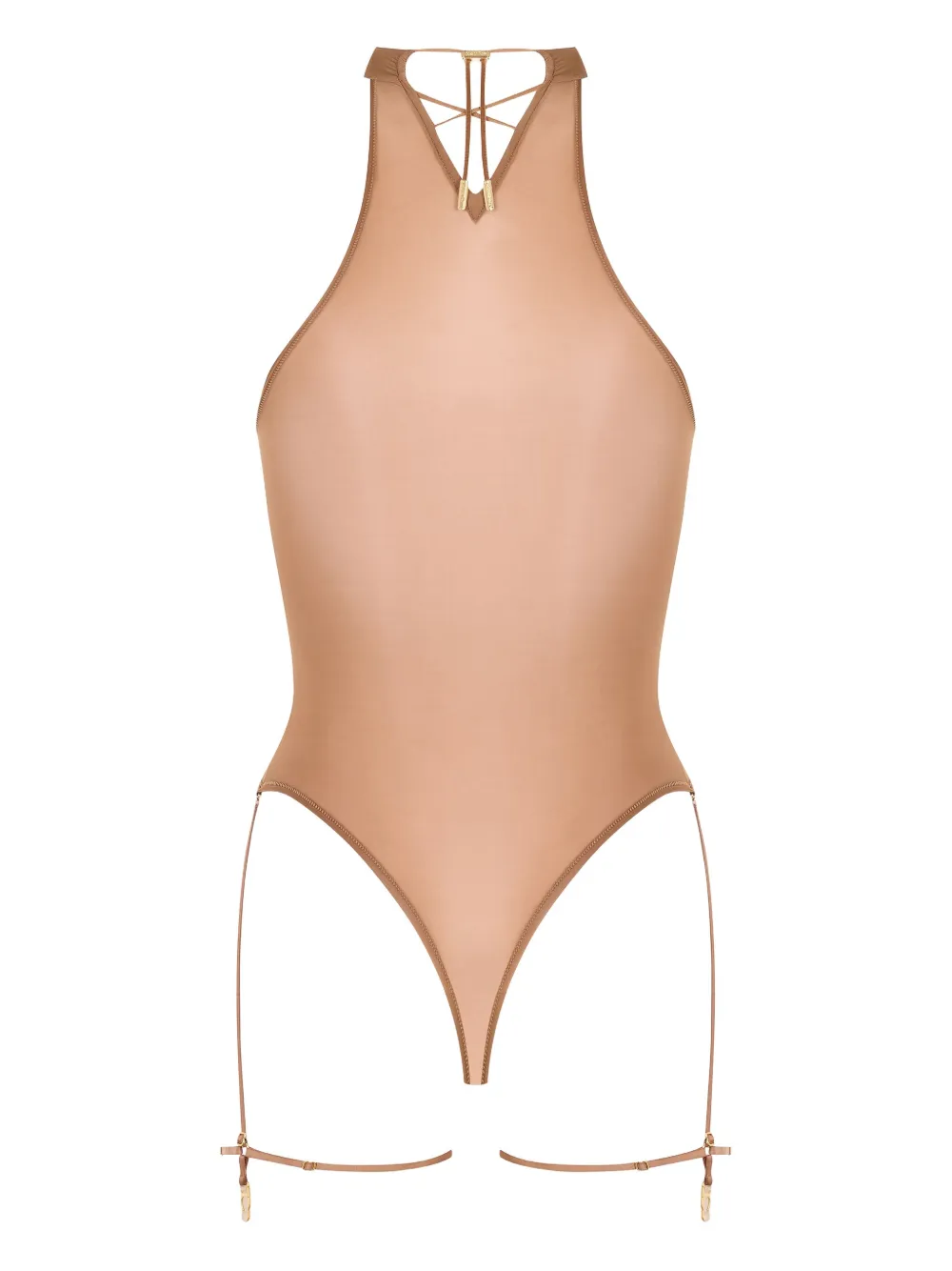 Maison Close French Kiss Light halter-neck thong bodysuit Beige