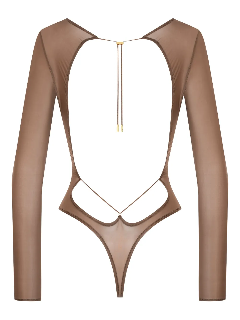 Maison Close French Kiss Light open-back long-sleeve bodysuit Bruin