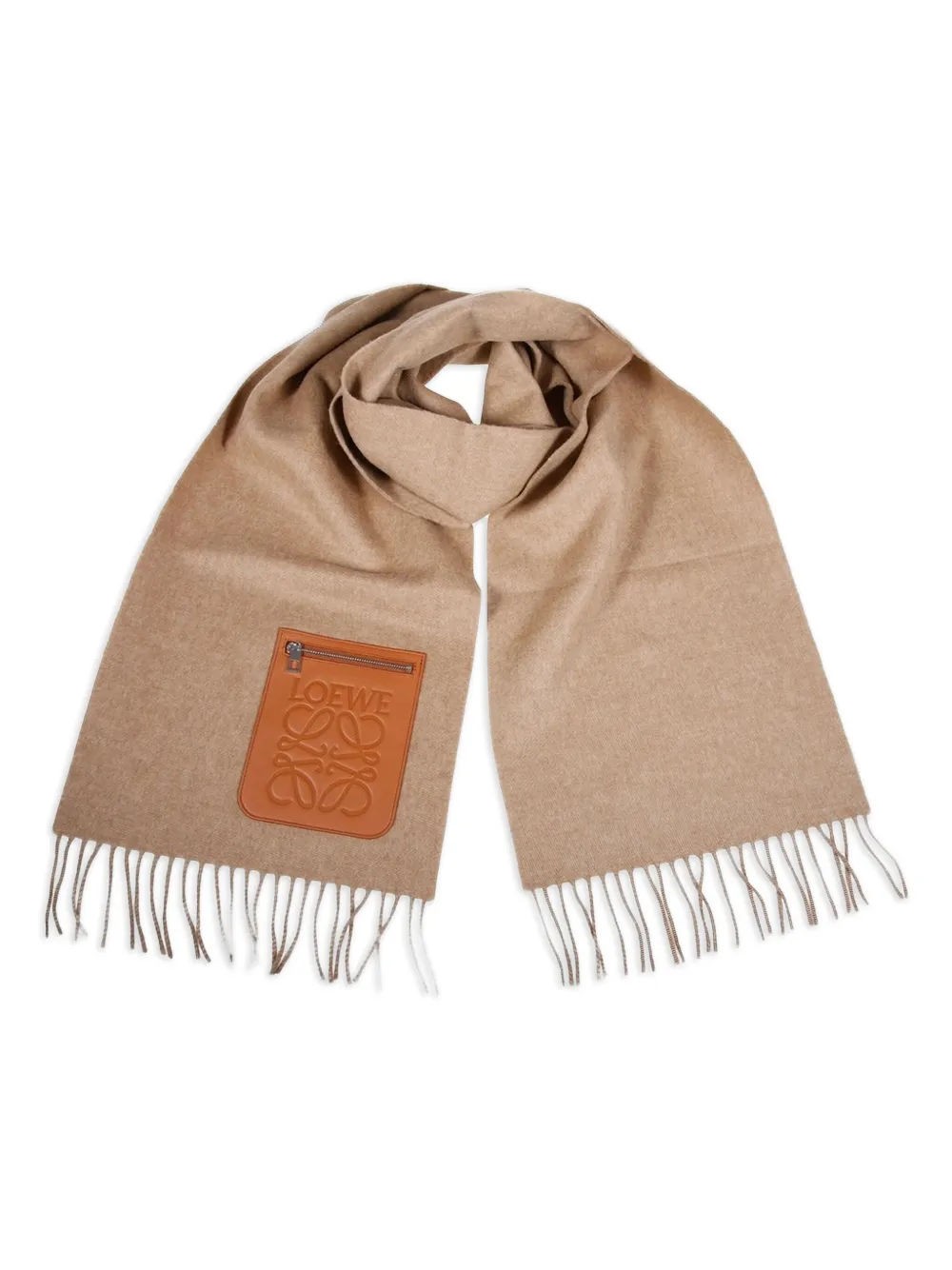 LOEWE Sjaal met leren patch en franje - Beige