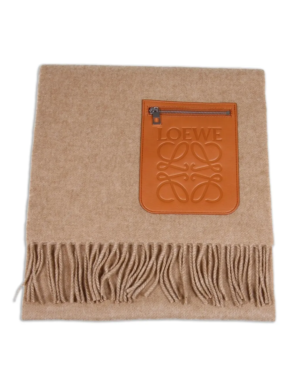 leather-patch fringed scarf