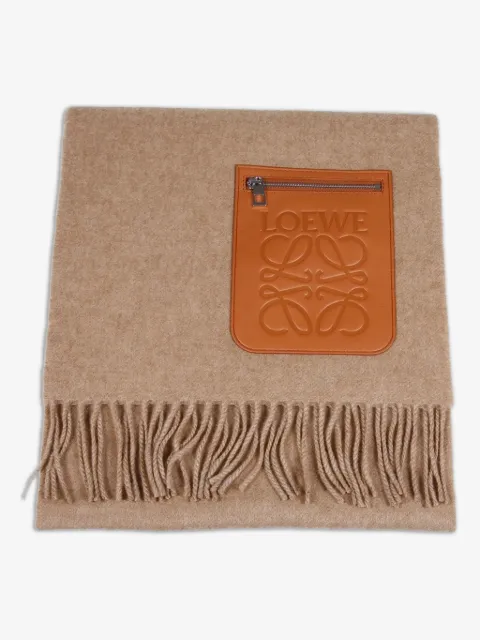 LOEWE leather-patch fringed scarf