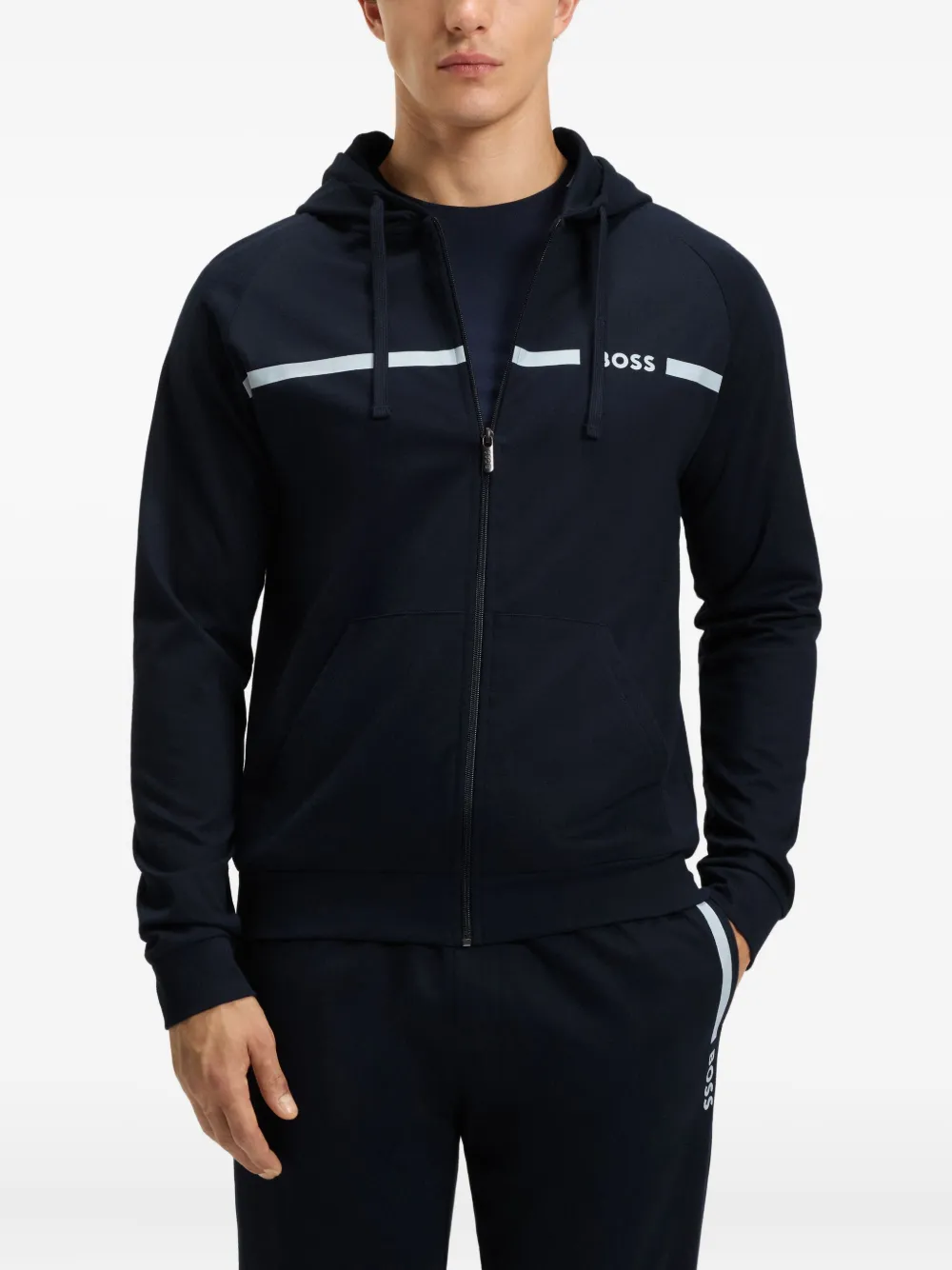 BOSS Hoodie met logodetail en rits Blauw