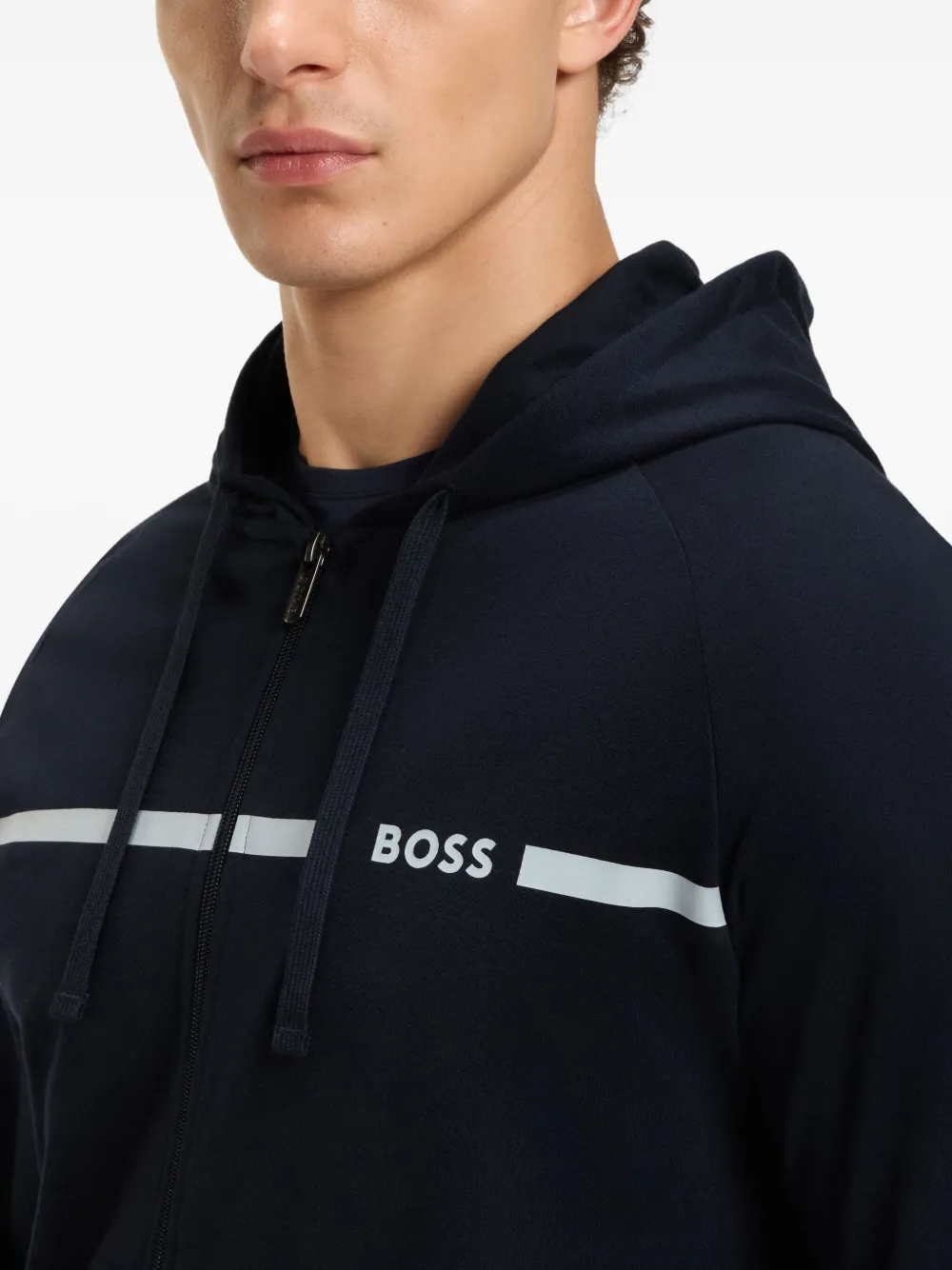 BOSS Hoodie met logodetail en rits Blauw