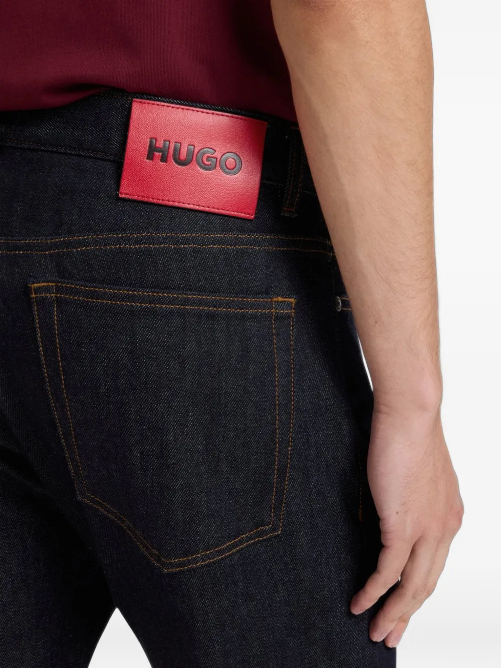 HUGO Jeans met leren patch Blauw