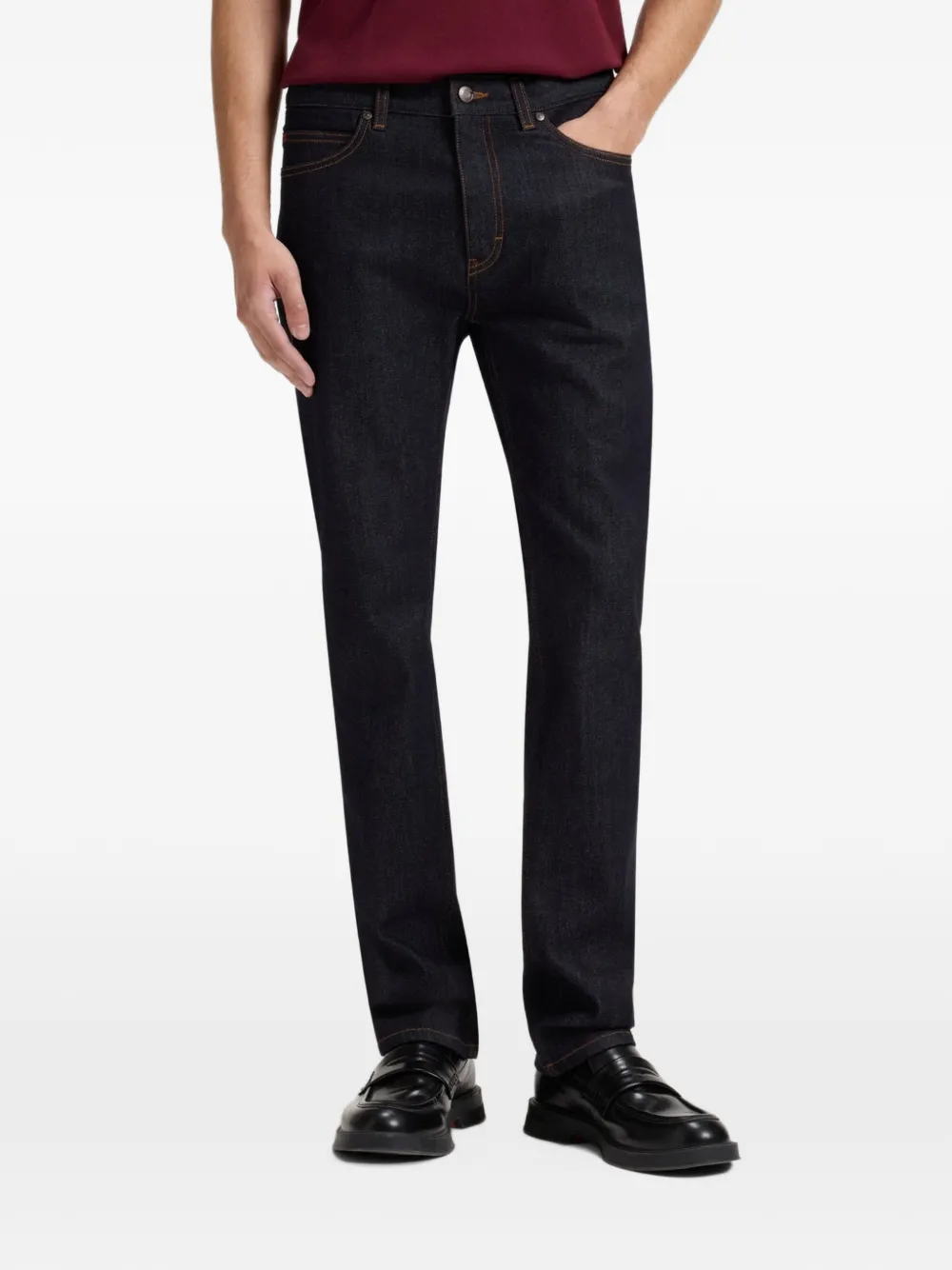 HUGO Jeans met leren patch Blauw