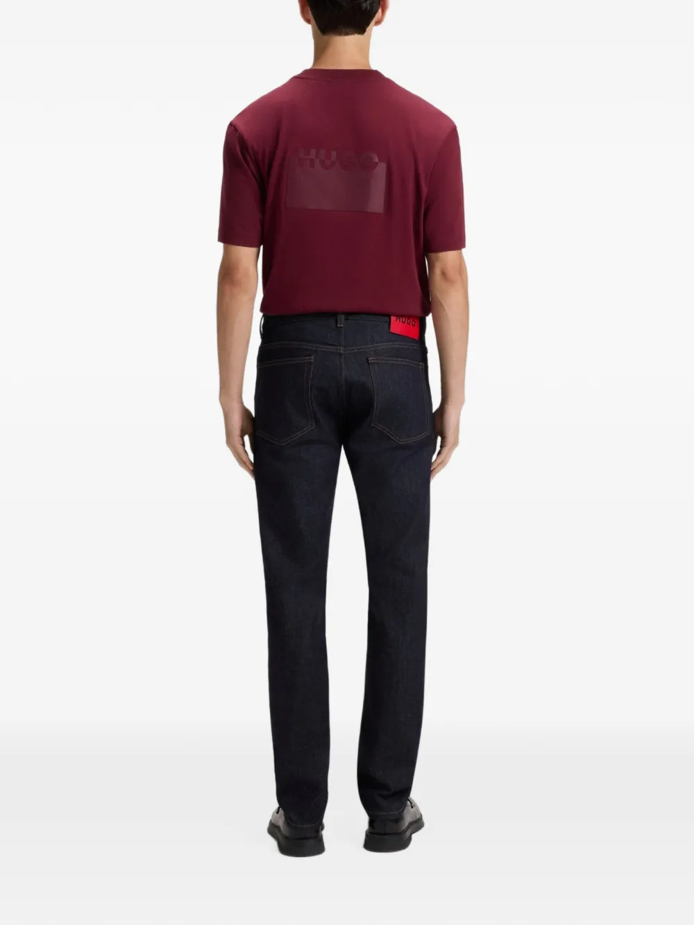 HUGO Jeans met leren patch Blauw