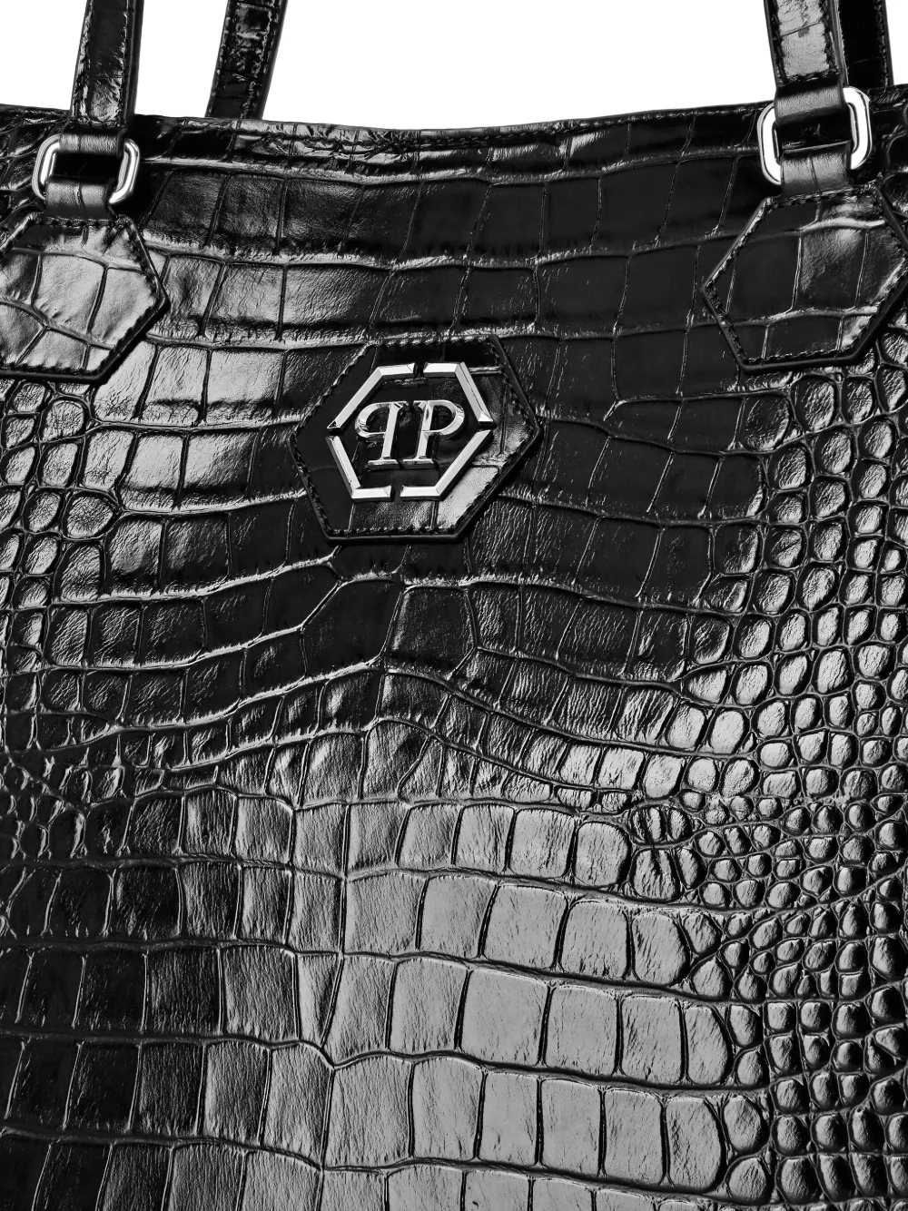 Philipp Plein Crystal Skull Crocodile-print Tote Bag In Black
