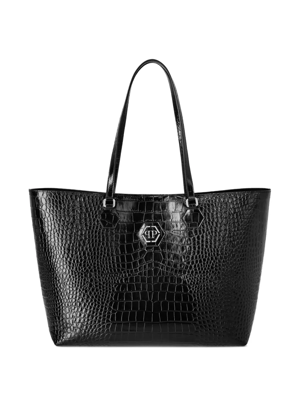 Philipp Plein Crystal Skull Crocodile-print Tote Bag In Black