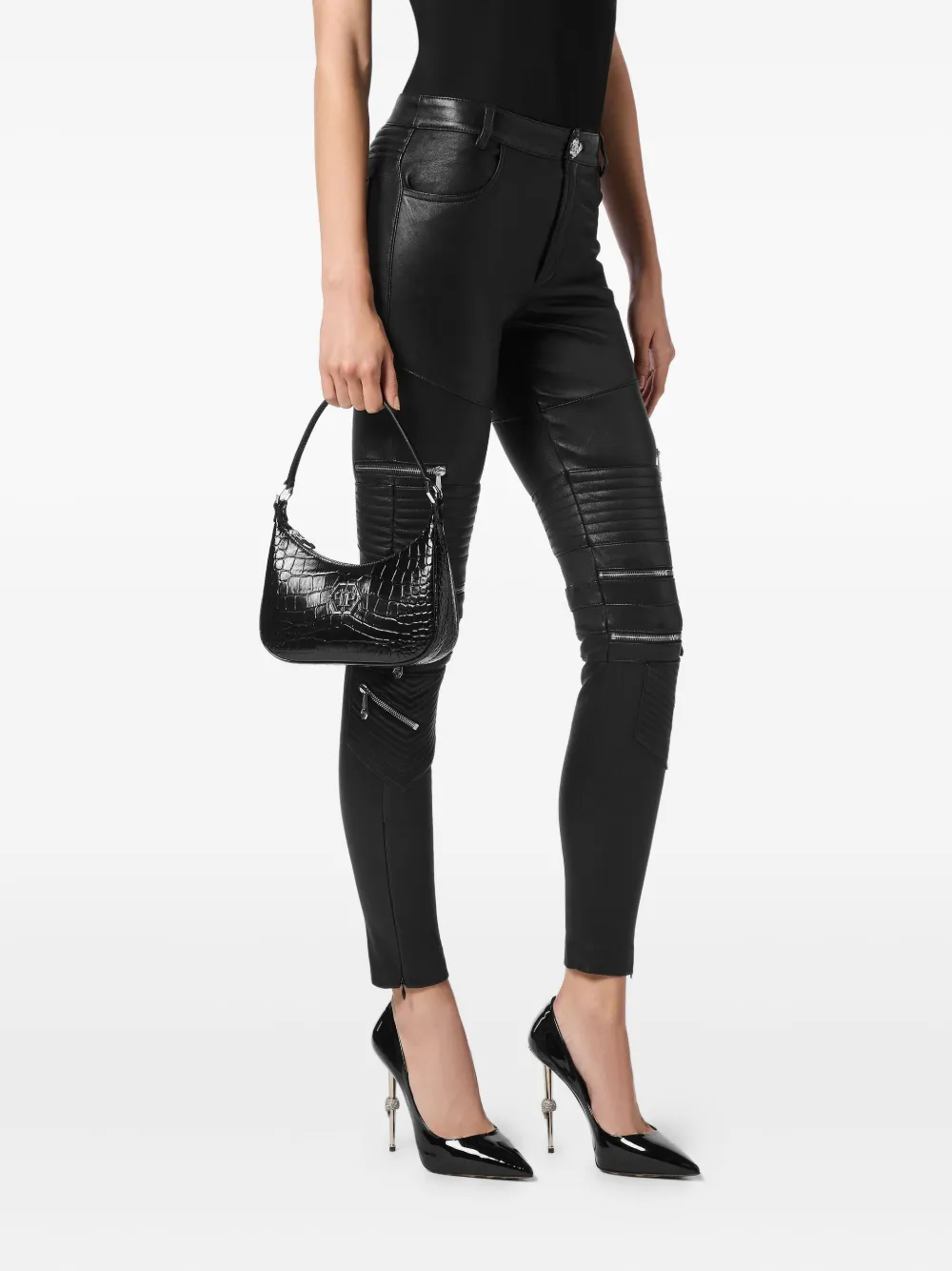 Philipp Plein Crocodile-embossed Shoulder Bag In Black