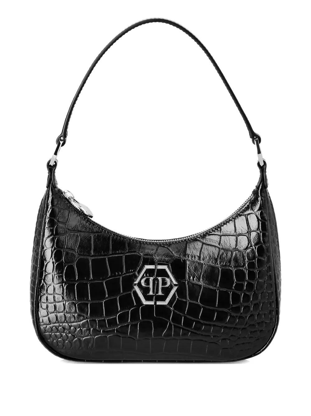 Philipp Plein Crocodile-embossed Shoulder Bag In Black