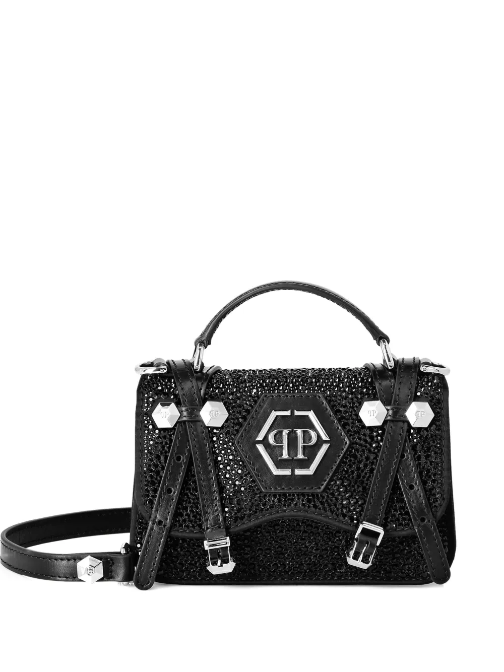 Philipp Plein Small Hexagon Rhinestone-embellished Clutch Bag In Black