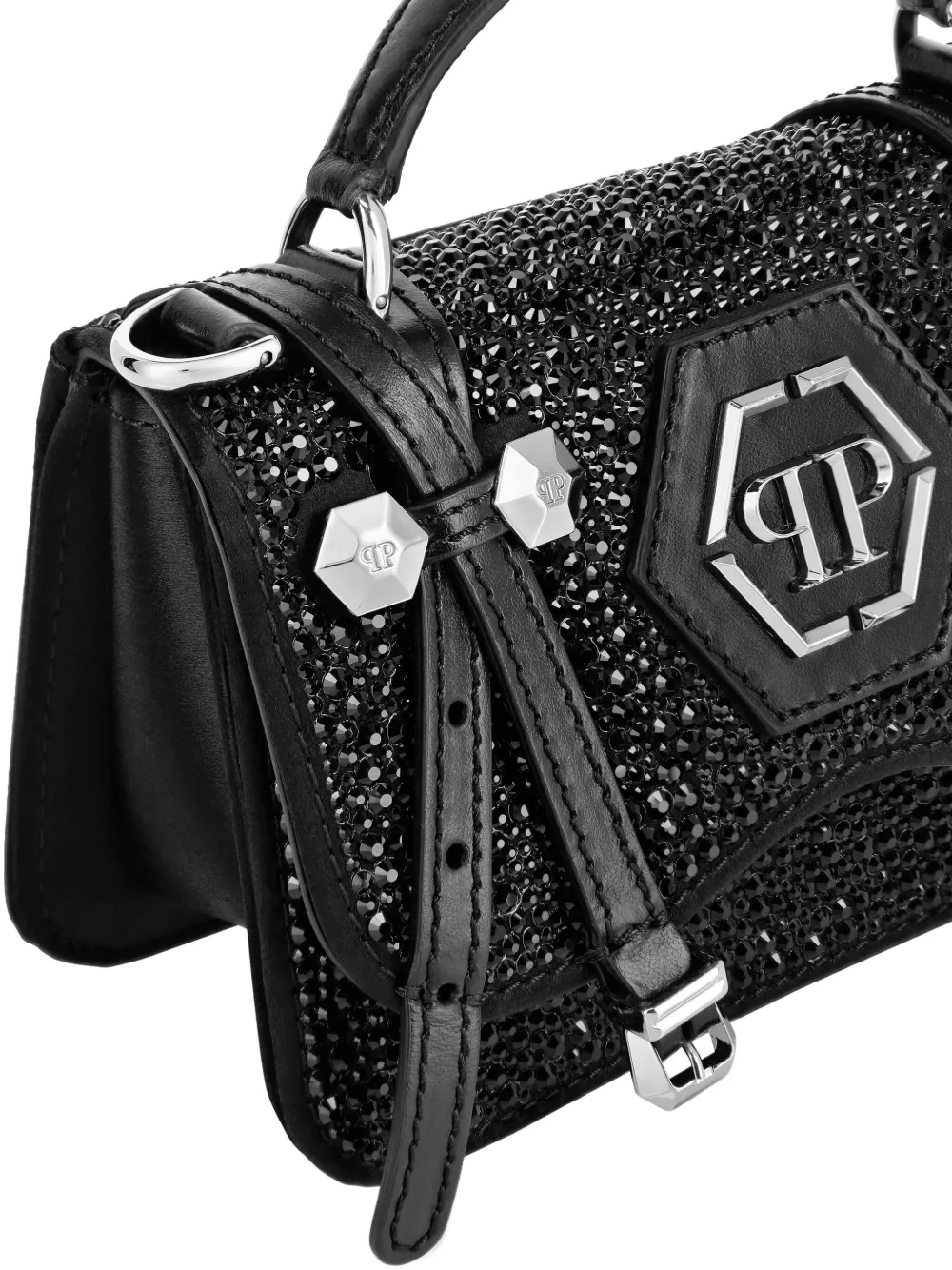 Philipp Plein Small Hexagon Rhinestone-embellished Clutch Bag In Black