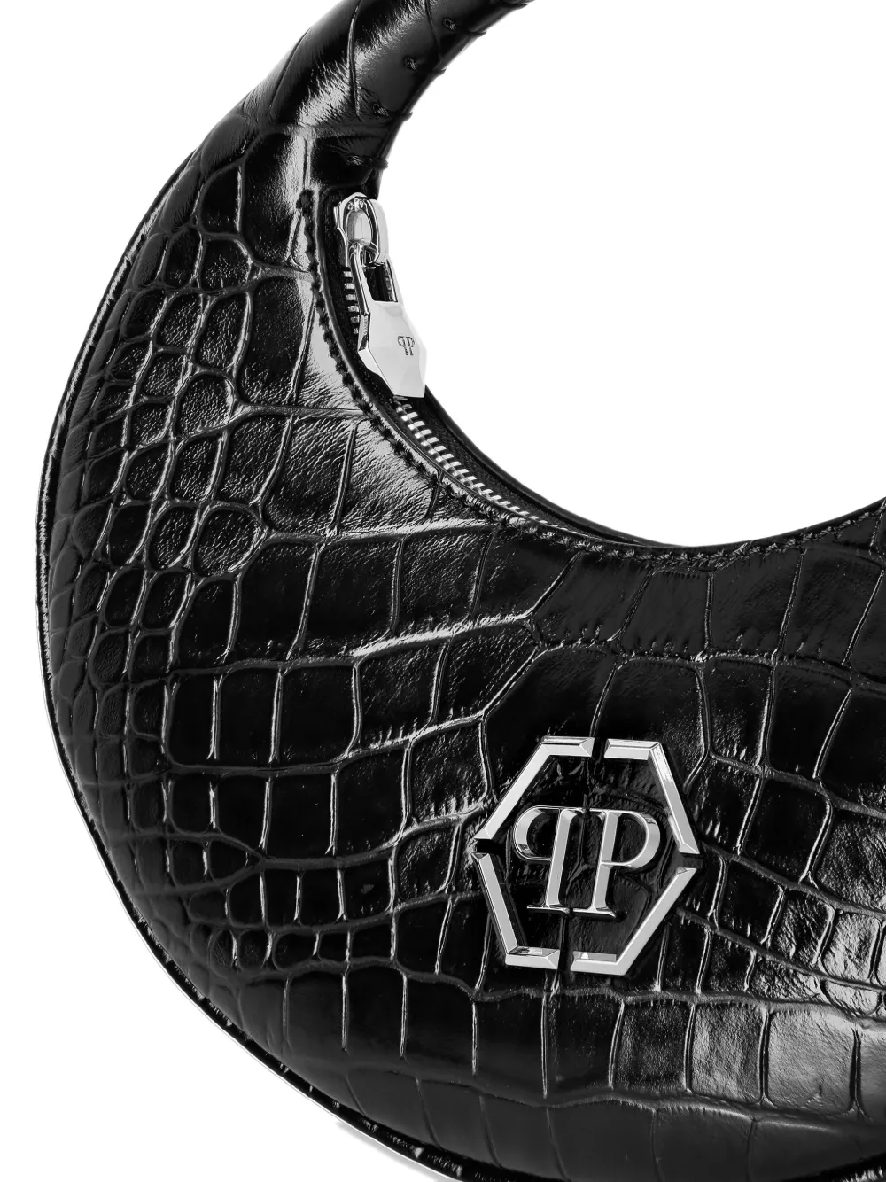 Philipp Plein Medium Moon Crocodile-print Clutch Bag In Black