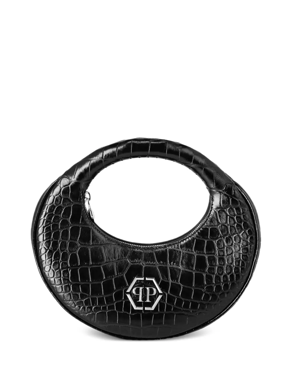 Philipp Plein Medium Moon Crocodile-print Clutch Bag In Black