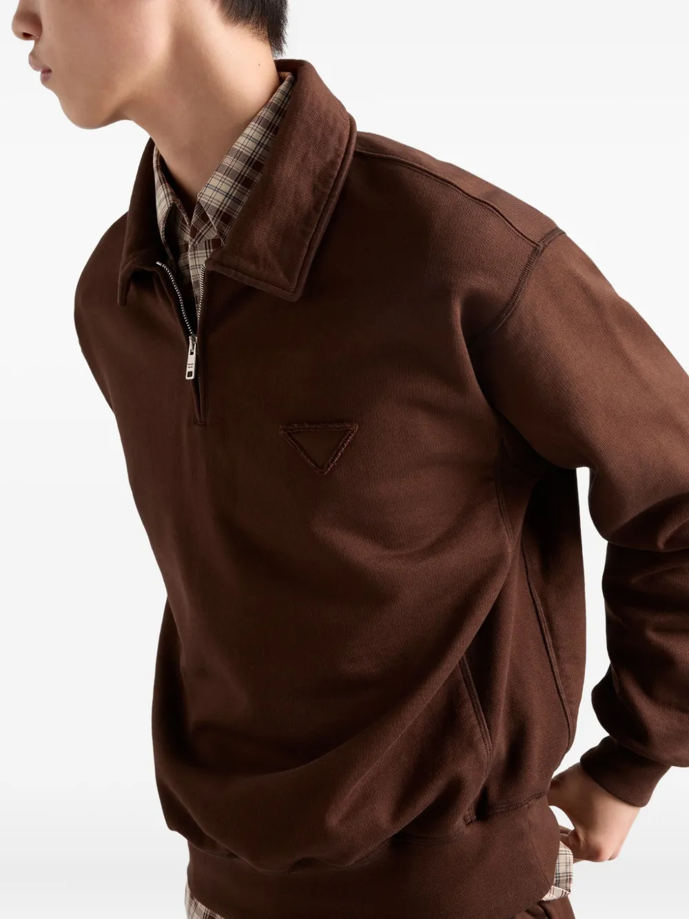 Prada triangle-logo half-zip Polo Shirt | Brown | FARFETCH AU