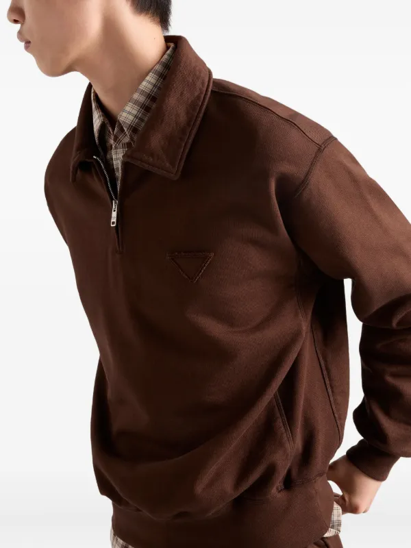 Prada Half-Zip-Poloshirt Mit Triangel-Logo | Braun | FARFETCH DE