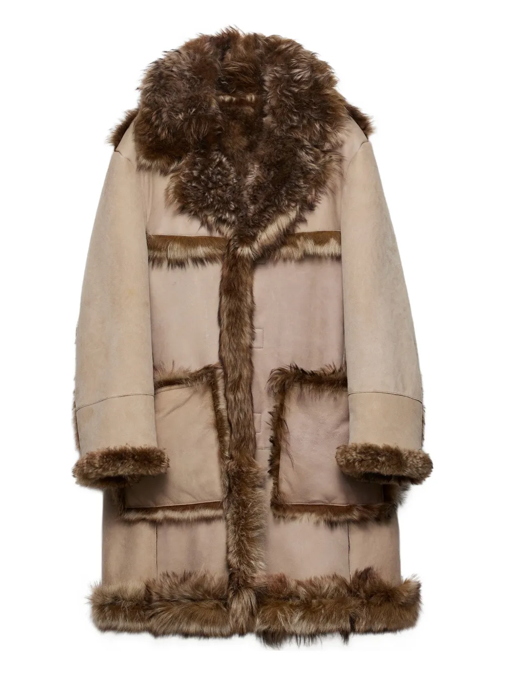 Prada fur-trimmed patch-pocket coat Beige